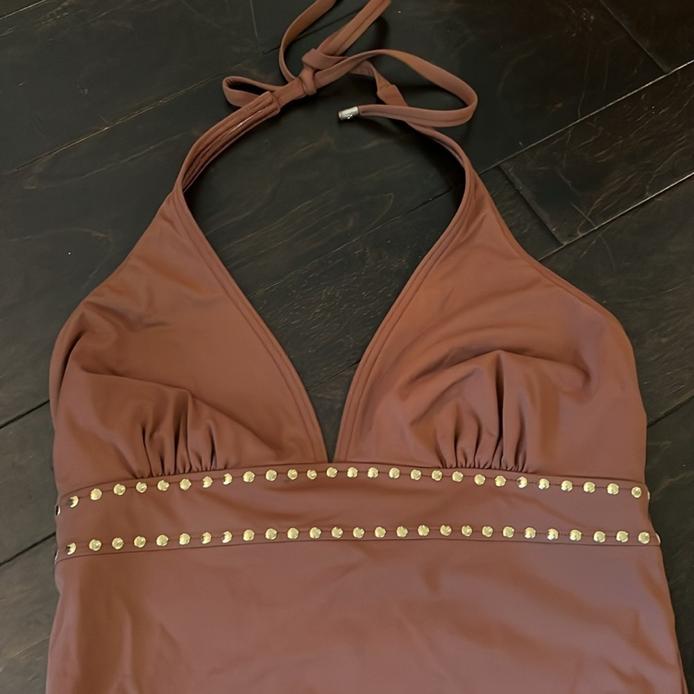 Michael Kors brown gold studded swimsuit 12